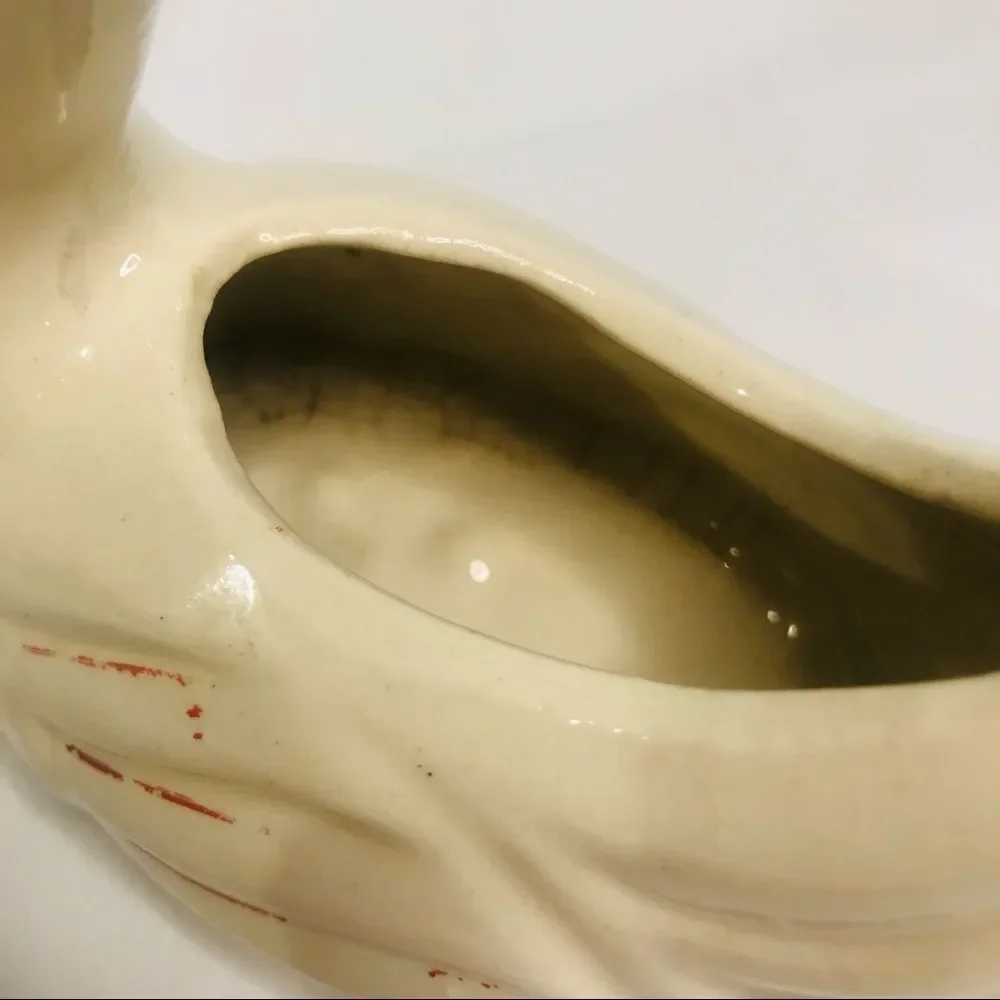 vintage whimsical white swan ceramic white planter 1930's-40's kitschy dish bird